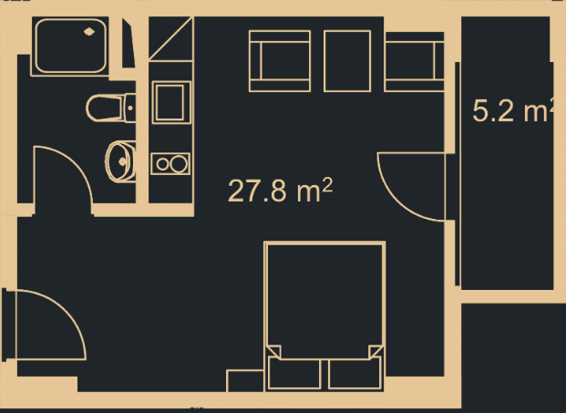 Studio, 32.1 m²