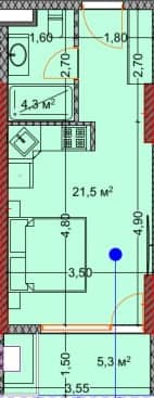סטודיו, 30.8 מ״ר