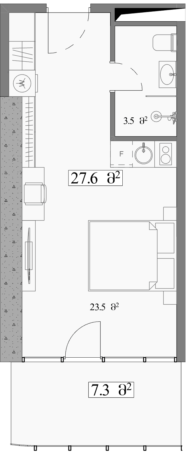 Студия, 34.9 м²