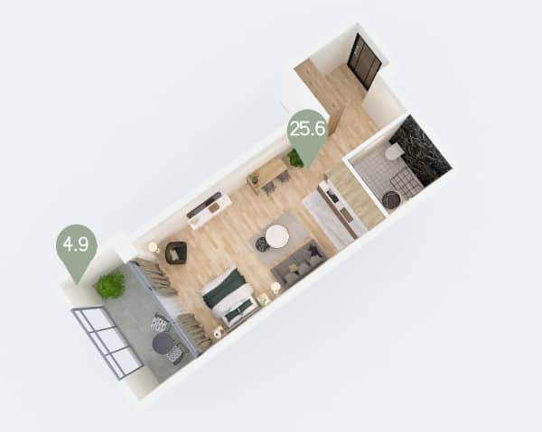 Studio, 30.5 m²