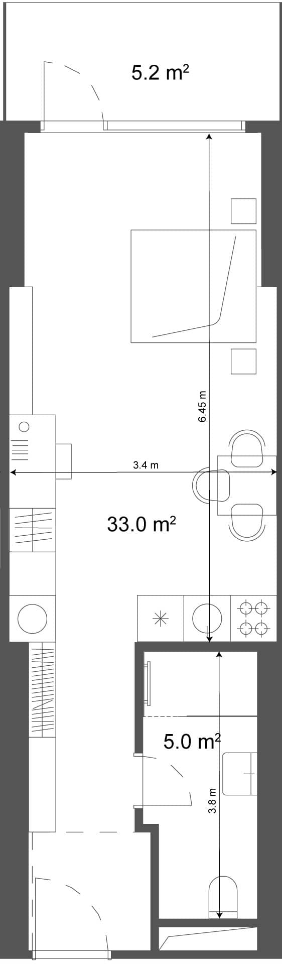 סטודיו, 38.2 מ״ר
