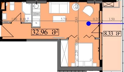 一居室, 41.3 m²