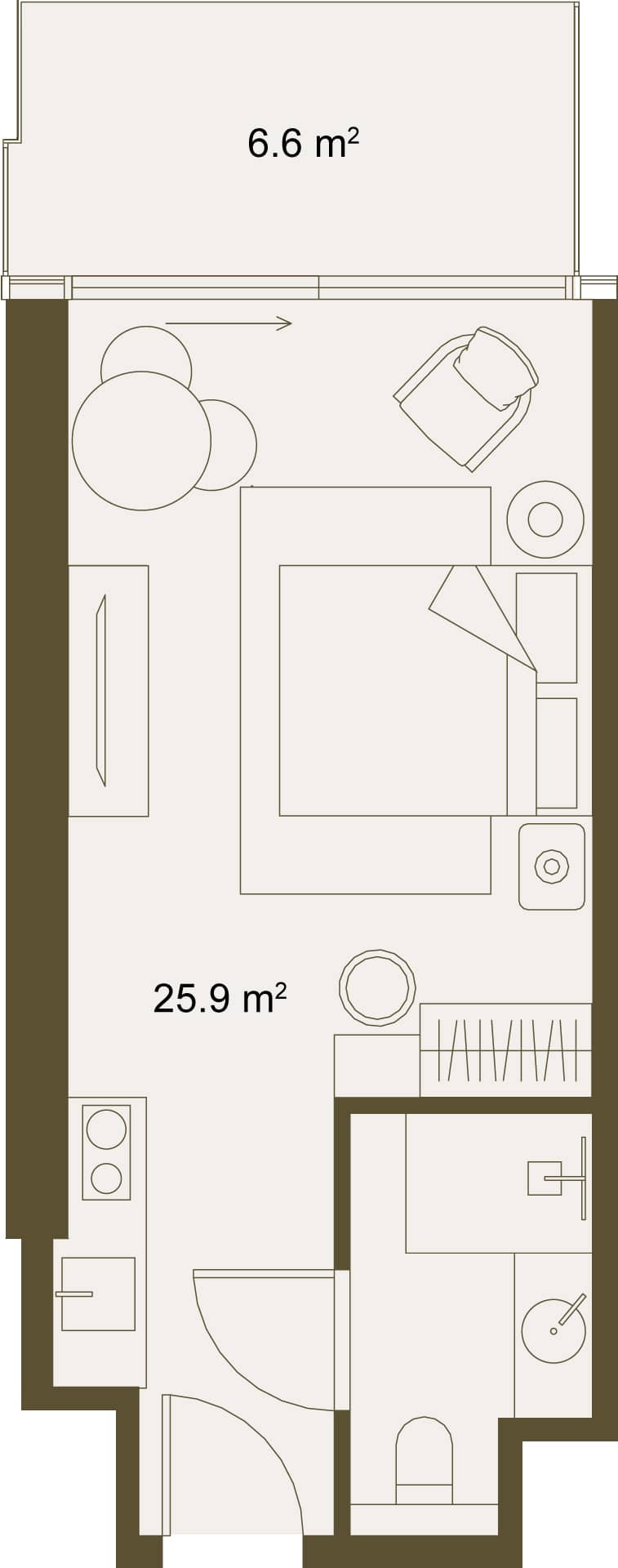 Студия, 32.5 м²