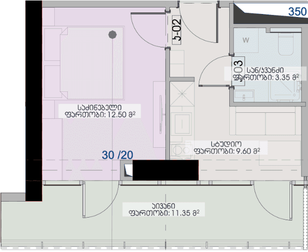 1-room, 36.8 m²