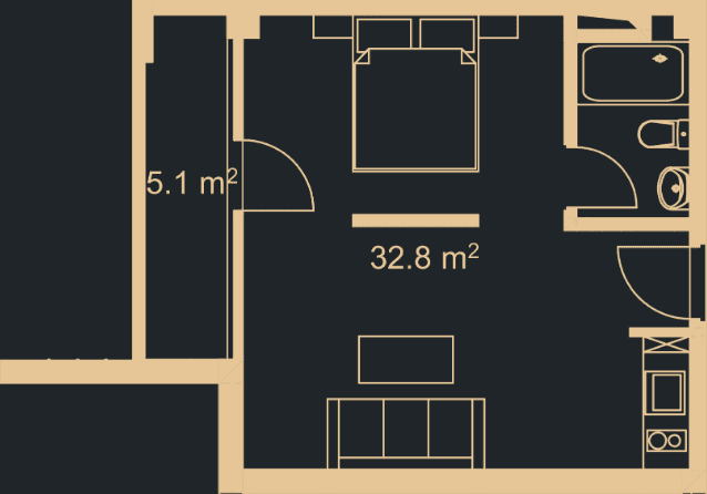 Студия, 36.9 м²