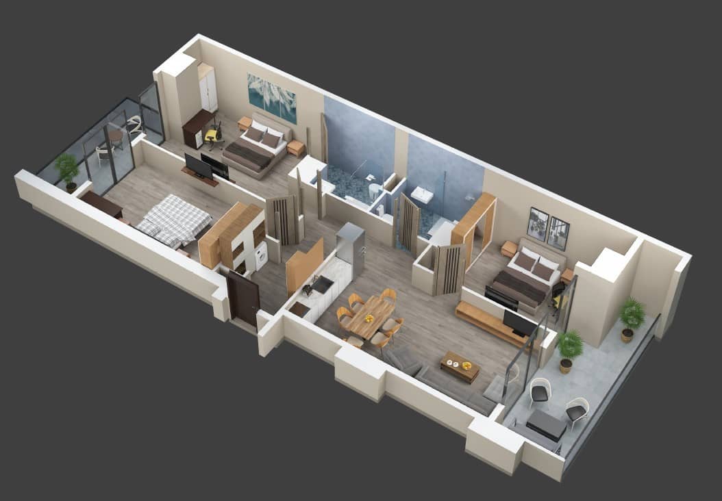 三居室, 121.7 m²