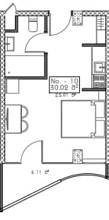 单间, 30 m²