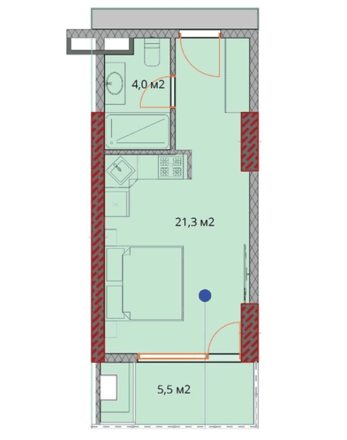 Студия, 31.1 м²