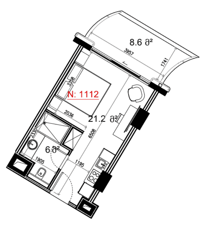 Студия, 35.8 м²