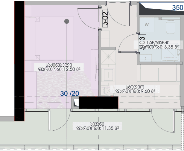 1-room, 36.8 m²