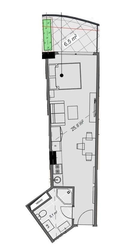 Studio, 37.4 m²