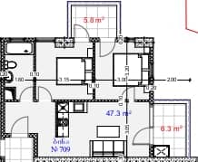 两居室, 59.4 m²
