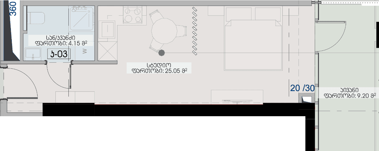 סטודיו, 38.4 מ״ר