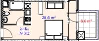 Студия, 34.6 м²