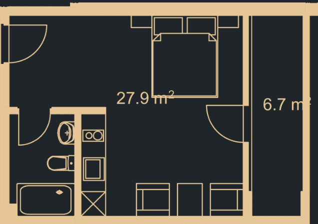 单间, 33.9 m²