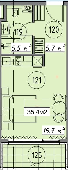 Студия, 35.4 м²
