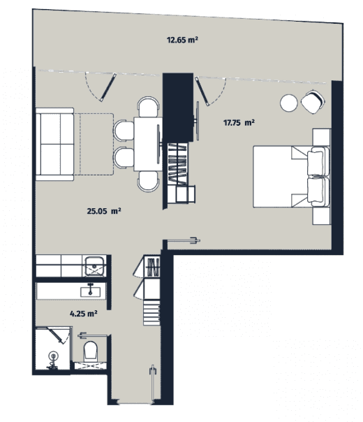 1-room, 59.7 m²