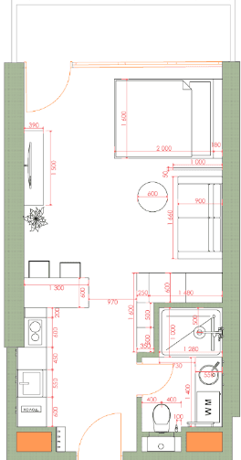 单间, 34.7 m²