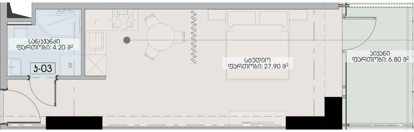 Студия, 38.9 м²