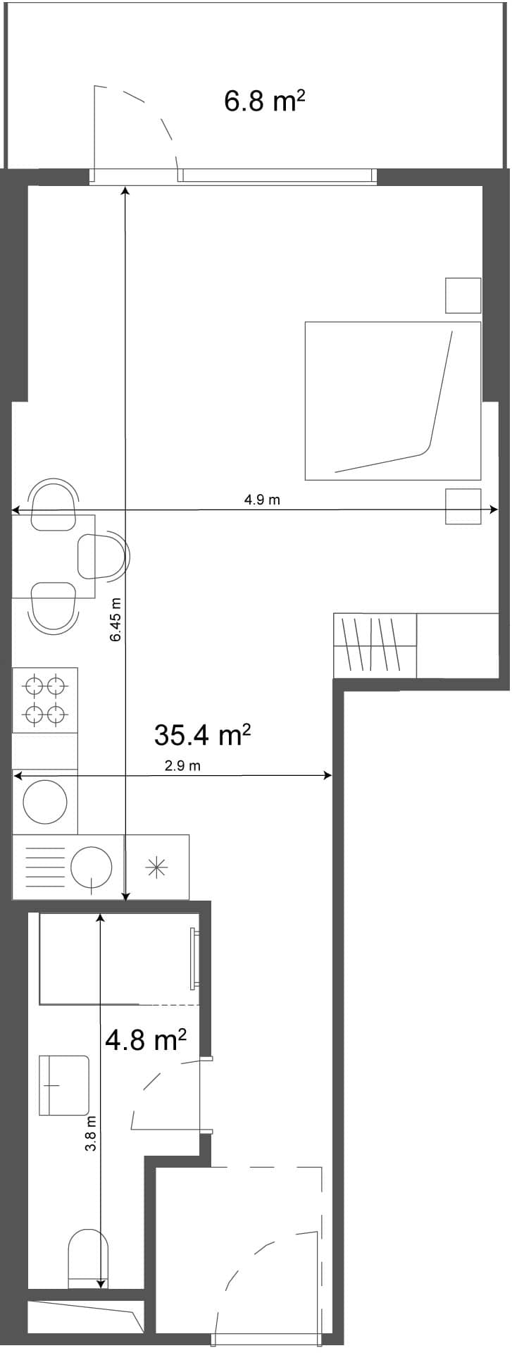 סטודיו, 42.2 מ״ר