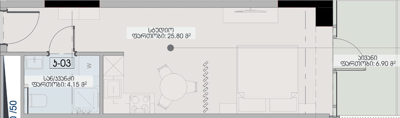 Студия, 36.9 м²