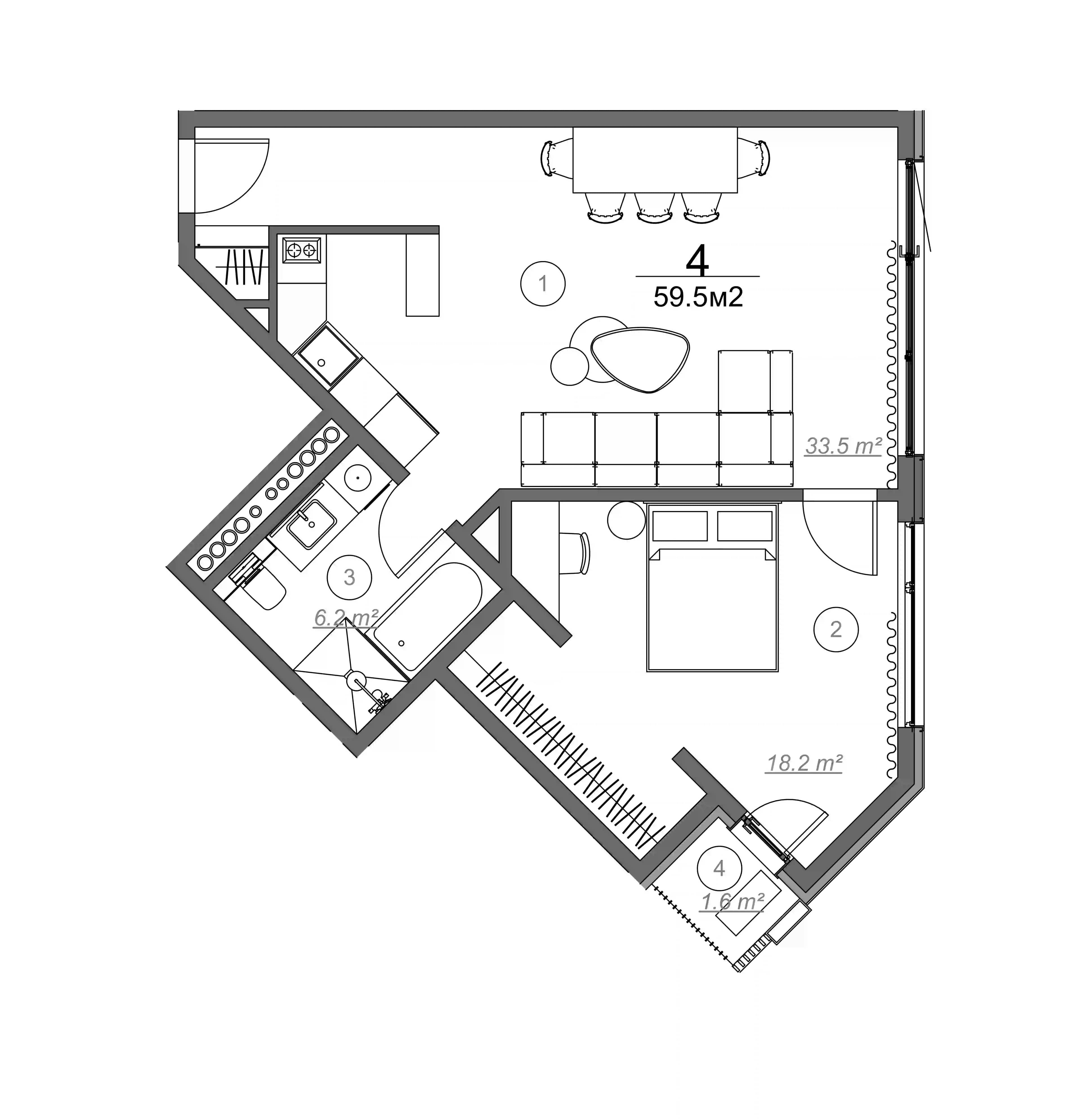 1-room, 74.7 m²
