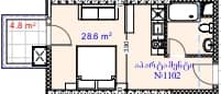 单间, 33.4 m²