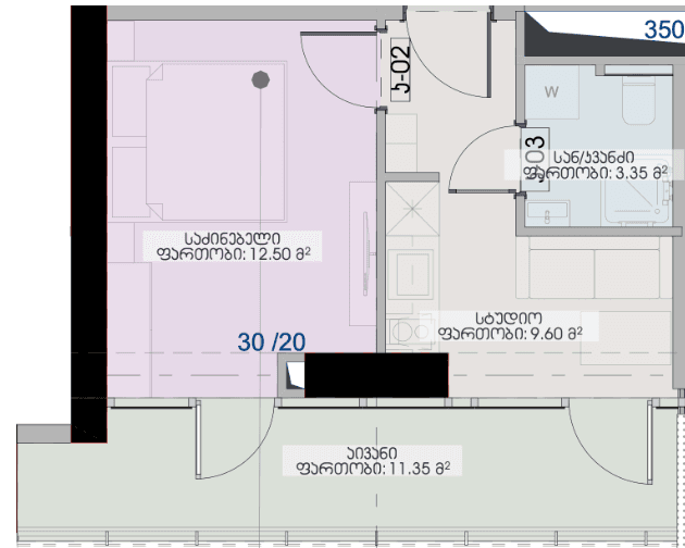 1-room, 36.8 m²