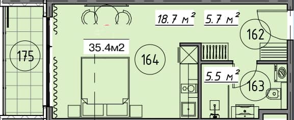 Студия, 35.4 м²