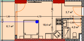 单间, 32.7 m²