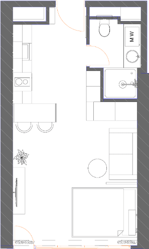 单间, 34.9 m²