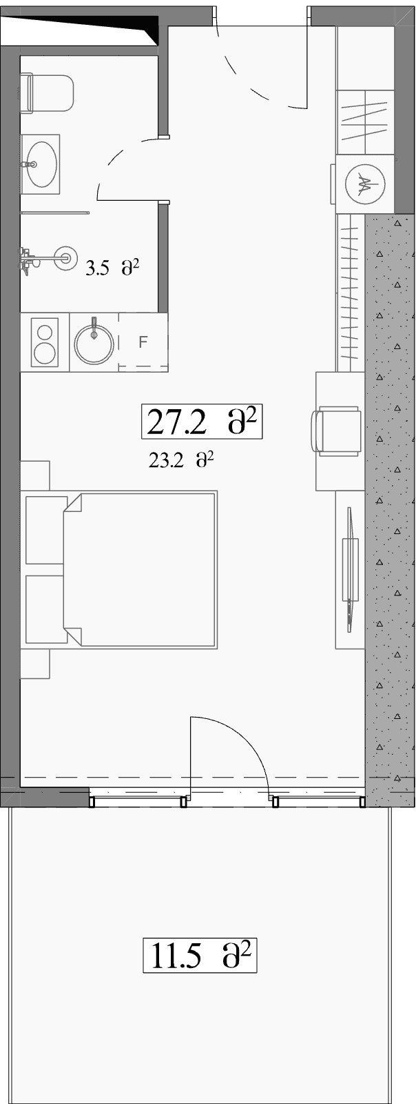 استوديو, 38.7 م²