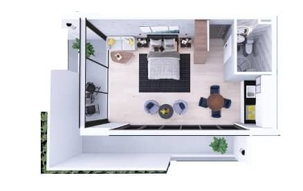 Студия, 54 м²