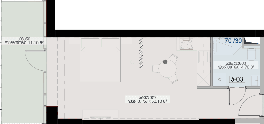 Студия, 45.9 м²