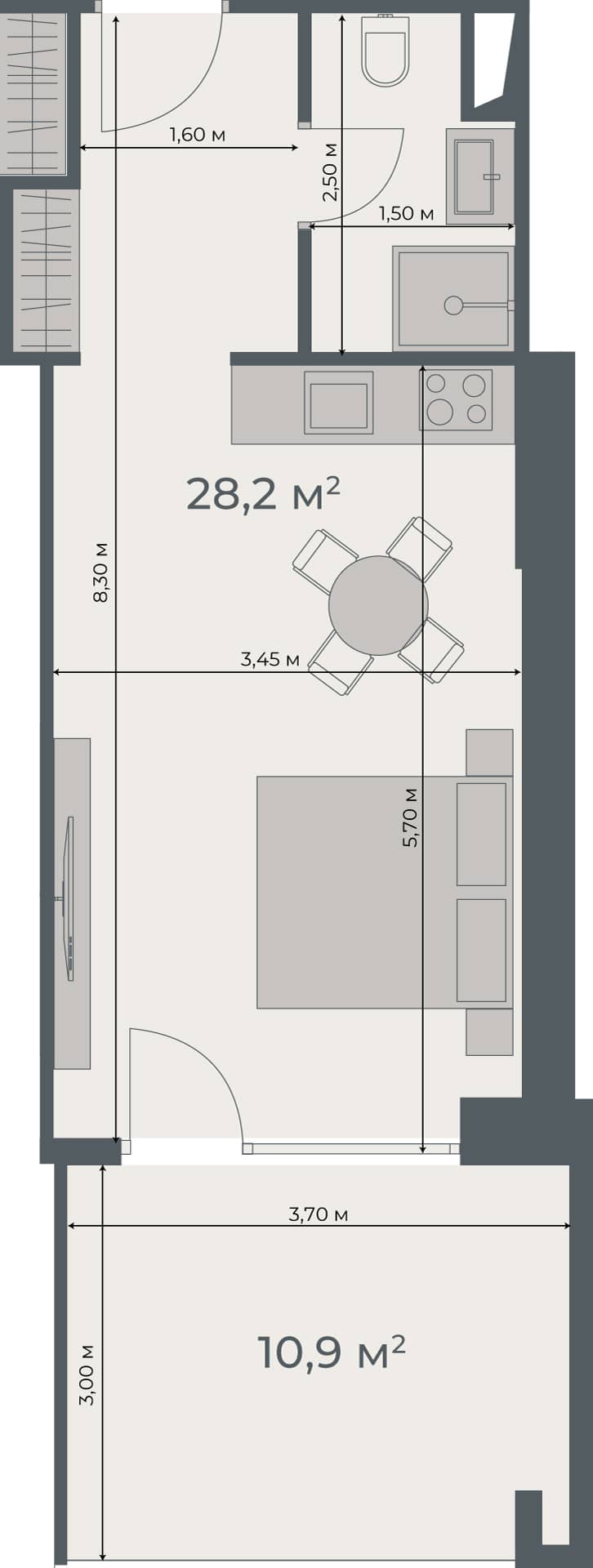Студия, 39.1 м²