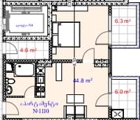 1-room, 57.1 m²