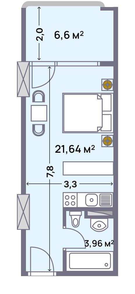 单间, 32.2 m²