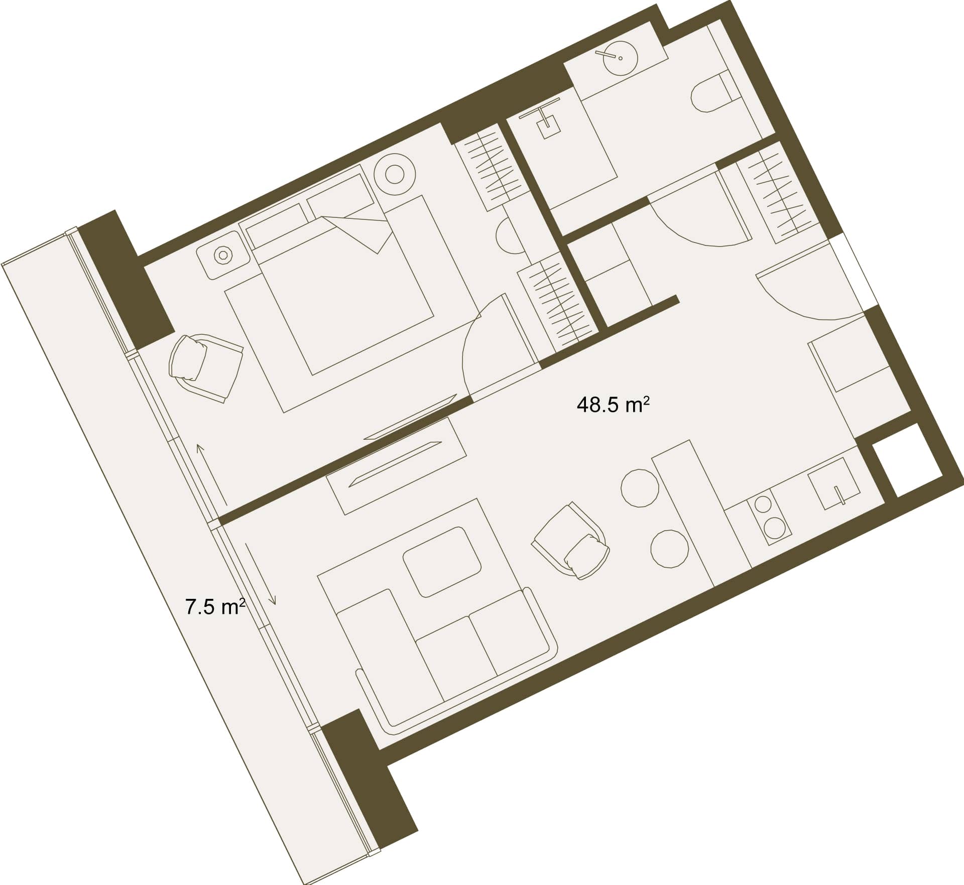 1-room, 53.9 m²