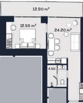 1-room, 54.1 m²