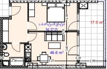شقة بغرفة واحدة, 64.1 م²