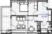 1-room, 61.7 m²