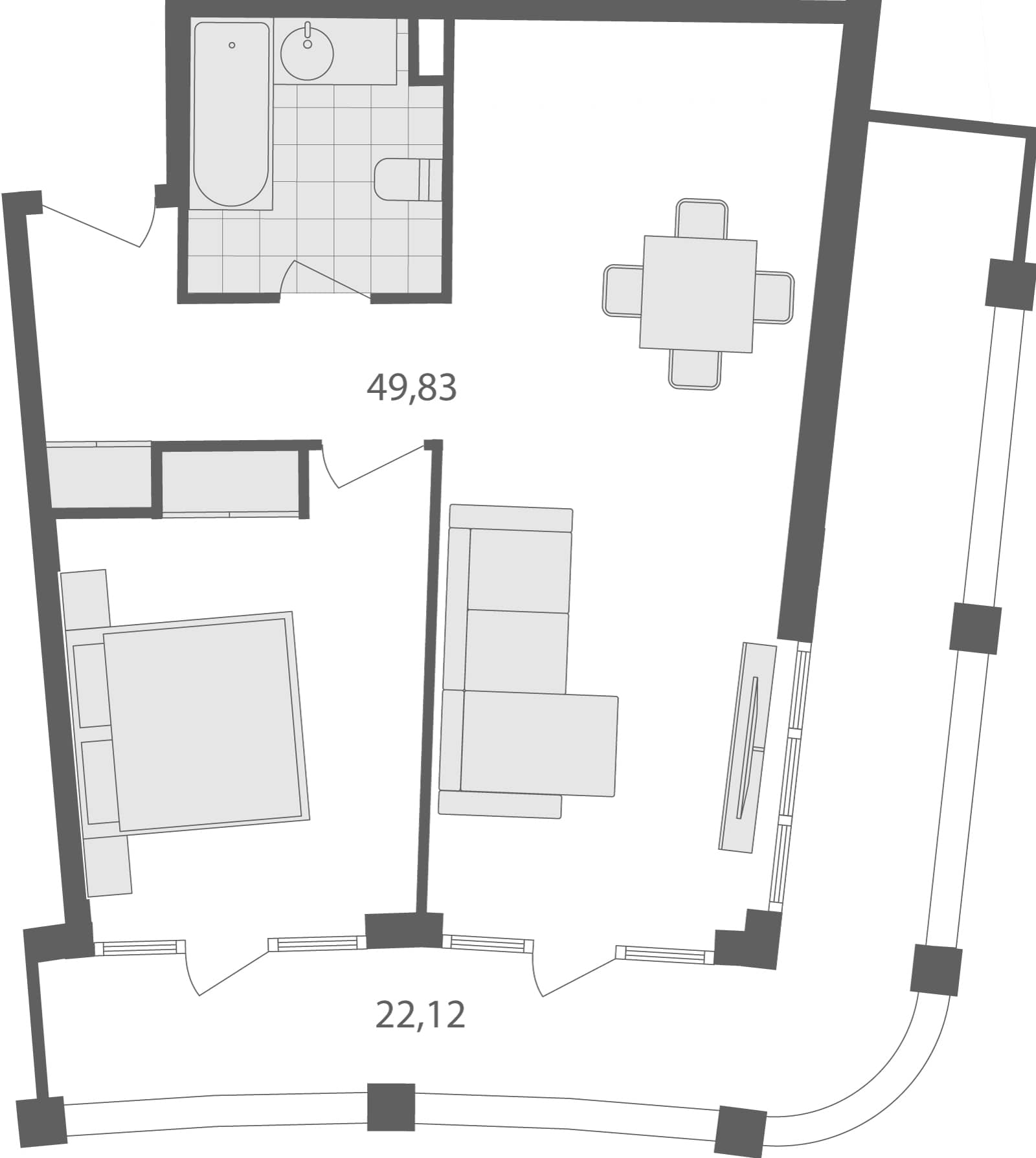 1-room, 72 m²
