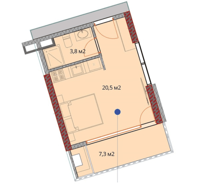Студия, 31.7 м²
