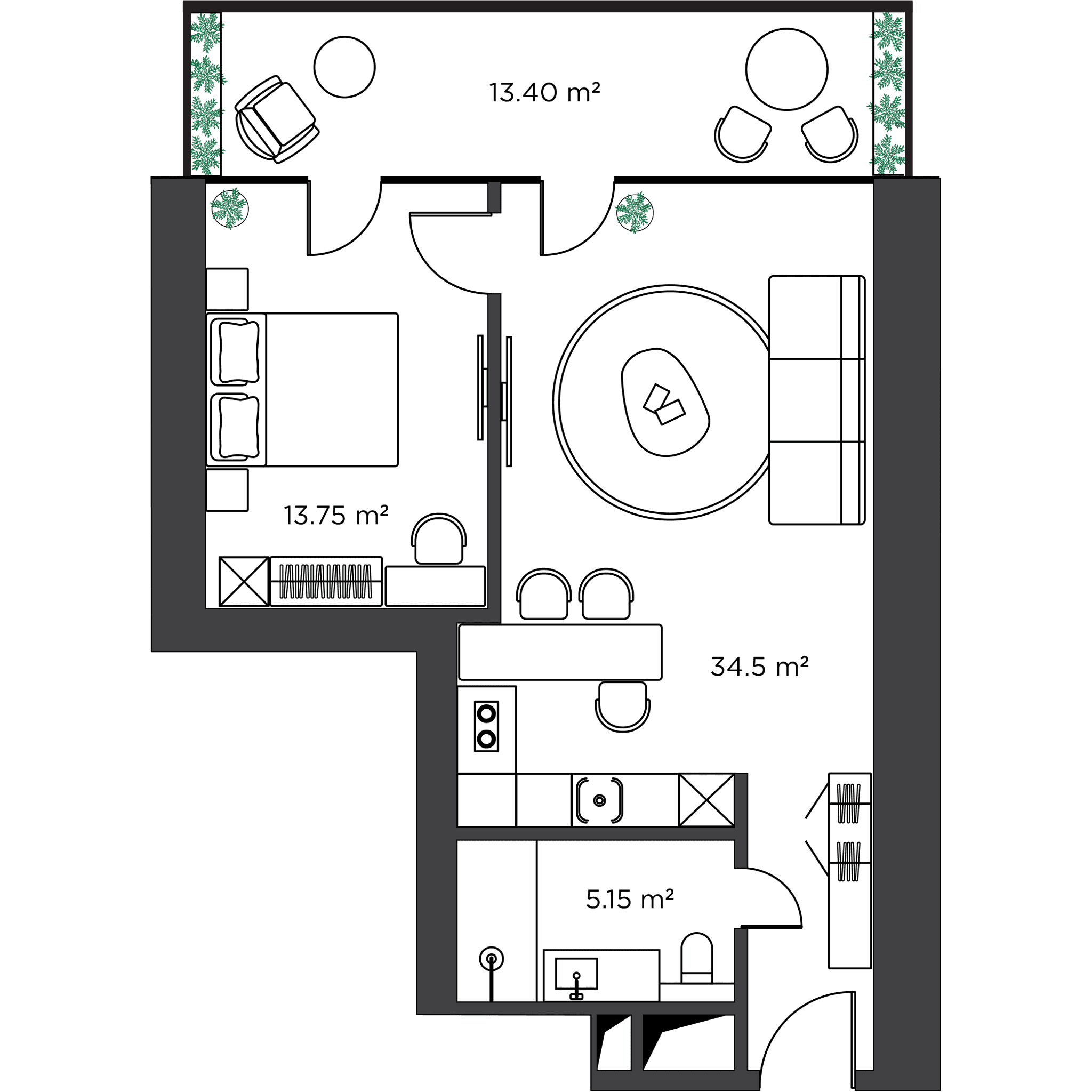1-комн., 66.8 м²
