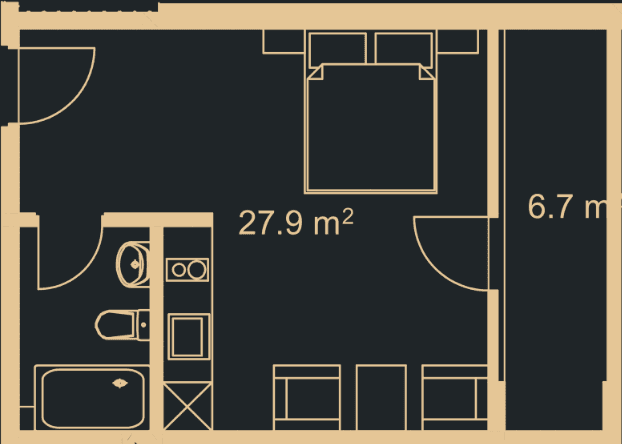 Студия, 34 м²