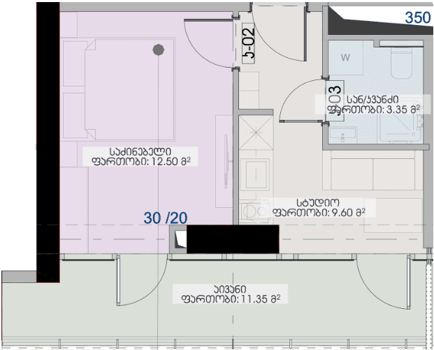 Студия, 36.8 м²