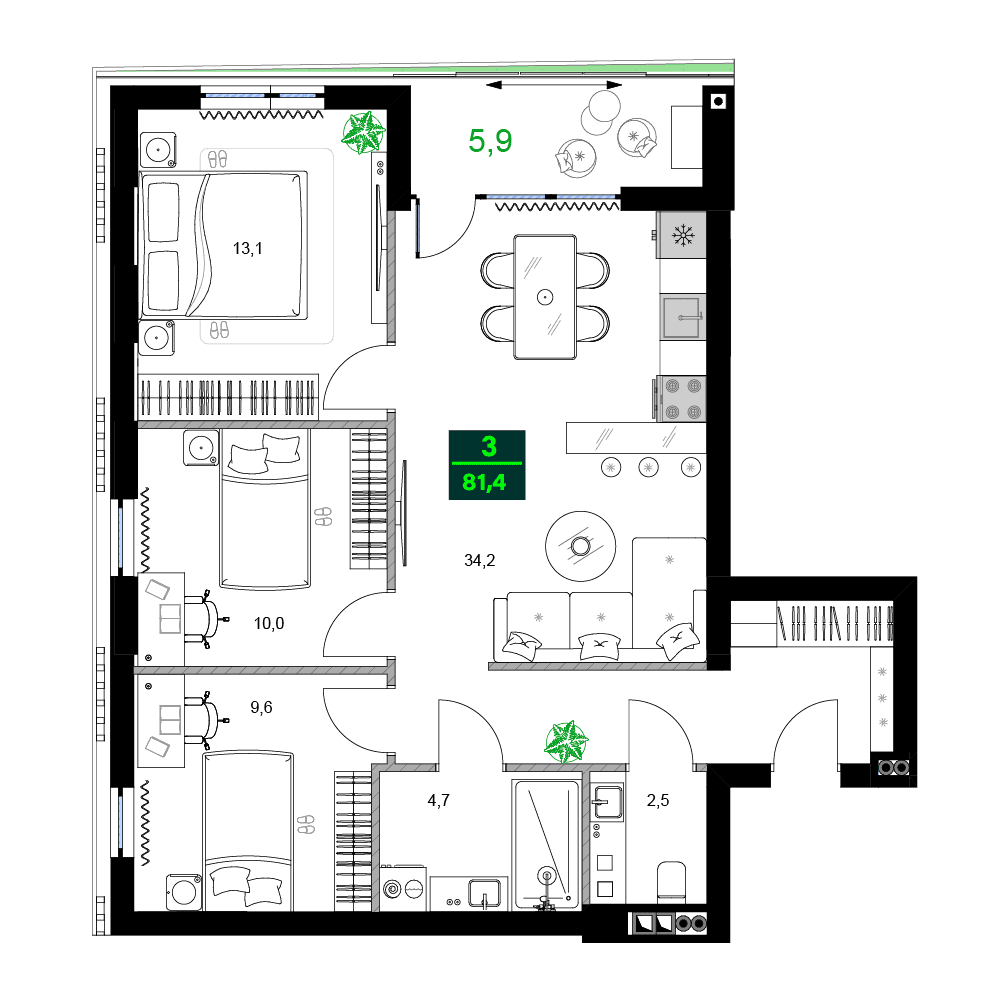 4-комн., 81.4 м²