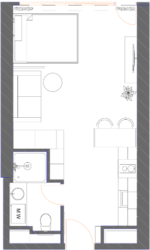 单间, 34.9 m²