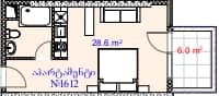 Студия, 34.6 м²