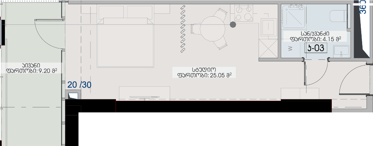 Studio, 38.4 m²
